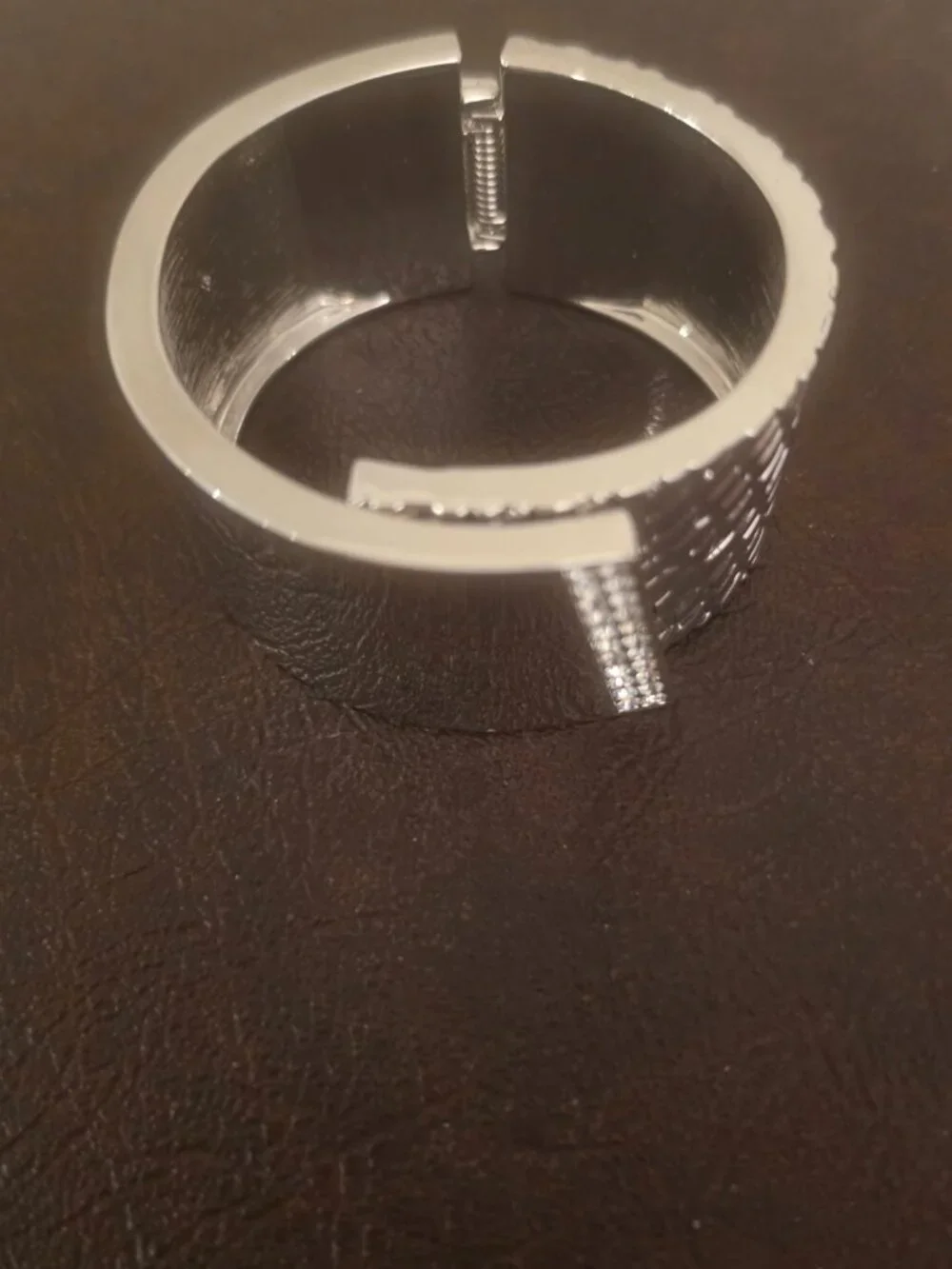 Guess Rose Silver Texture Animal Print Hinge Crystal Cuff Wide Bangle